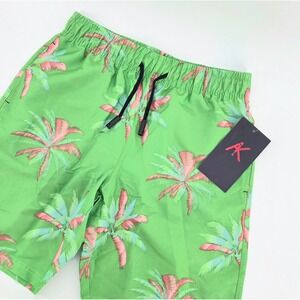 AK Tropical Palm Tree Swim Trunks Size Large Mens Green Pink Relaxed Vacation